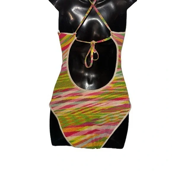 New With Tags BECCA by Rebecca Virtue One Piece Swimsuit Women's Stripe Metallic - Picture 6 of 12